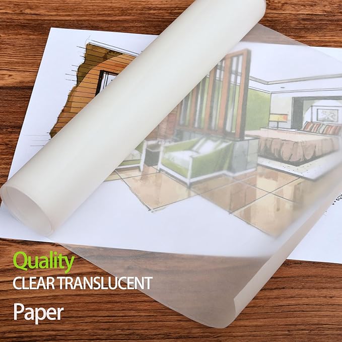 SEMLEART Tracing Paper Roll,24-inch x 50yard，White Translucent Vellum,Pattern Paper for Sewing, Drawing, Sketching, Gift Wrapping