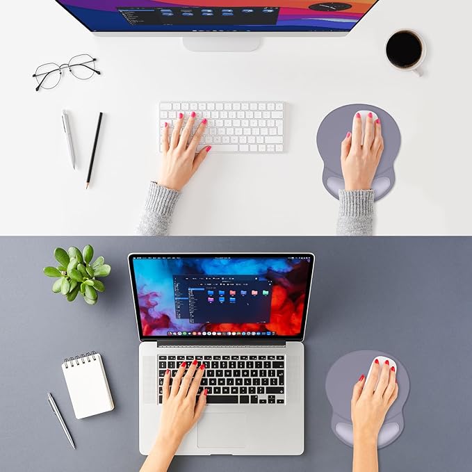ITNRSIIET Ergonomic Mouse Pad with Comfort Gel Wrist Rest, Non-Slip PU Base, Smooth Textured Surface, Reduces Hand Fatigue & Wrist Pain, 8.7 x 7.2 Inch for Office Gaming Home, Mist Gray