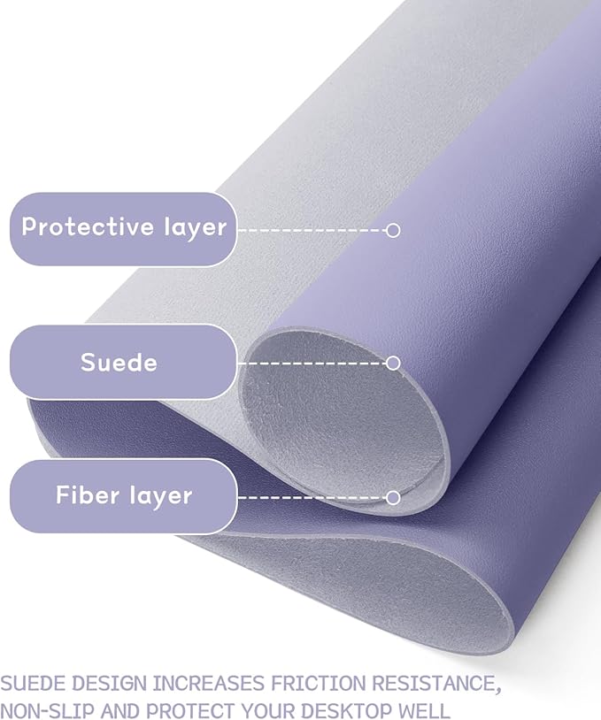 YSAGi Non-Slip Leather Desk Pad L Size, Waterproof Laptop Computer Desk Keyboard Mat, Table Protector Blotter Mat, Large Mouse Pad for Office/Work/Home/Decor(Lavender, 35.4" x 17")