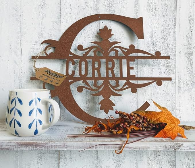 RealSteel Metal Split Letter Monogram – Personalized Last Name Sign for Home & Outdoor Décor – Custom Metal Wall Art – Family Name Sign, Welcome Sign