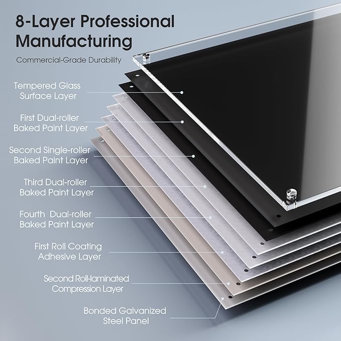 MaxGear Glass Whiteboard, Tempered Magnetic Dry Erase Board Black, Frameless Wall Mounted, Office Classroom Conference Room Home Use, Includes Markers, Eraser, Magnets & Mounting Kit
