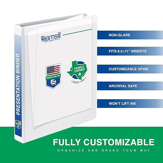 Samsill 1.5 Inch 3 Ring Binders, Made in USA, Economy Round Ring, Clear View Cover, 325 Sheet Capacity - for School, Home, Office - White, 12 Pack