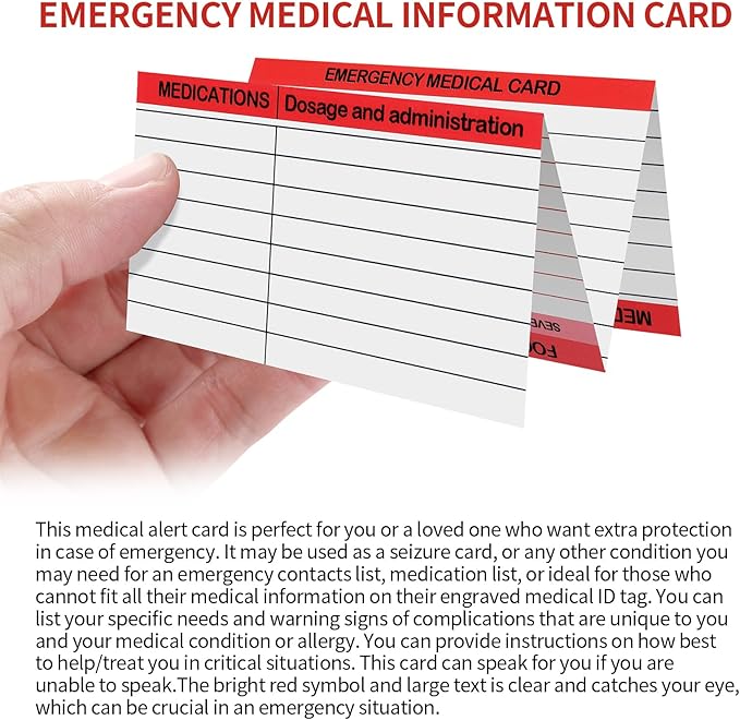 24 Pack Red Emergency Medical ID Wallet - Pocket Size, Medication List, Caretaker Cards