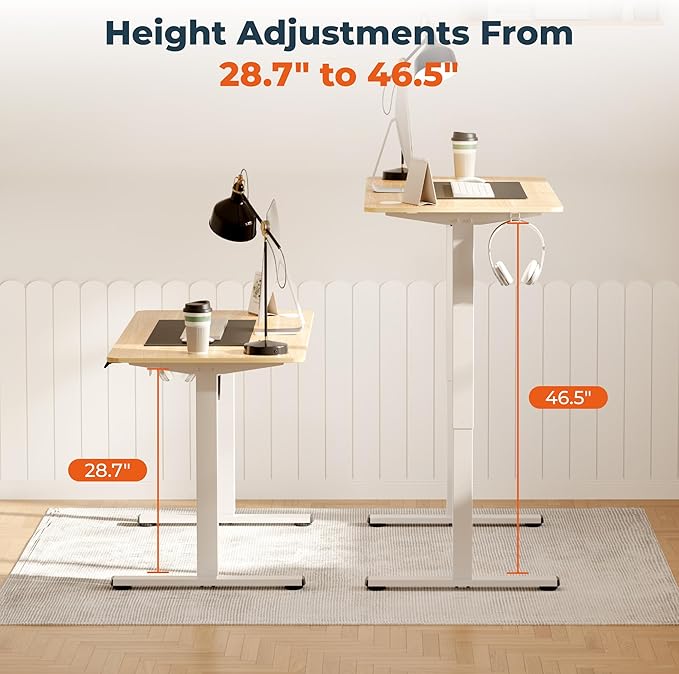 FitStand Adjustable Stand Up Desk Standing Desk, 40x24 Inches Home Office Desks with Memory Preset Computer Workstation, Splice Maple Top + White Frame