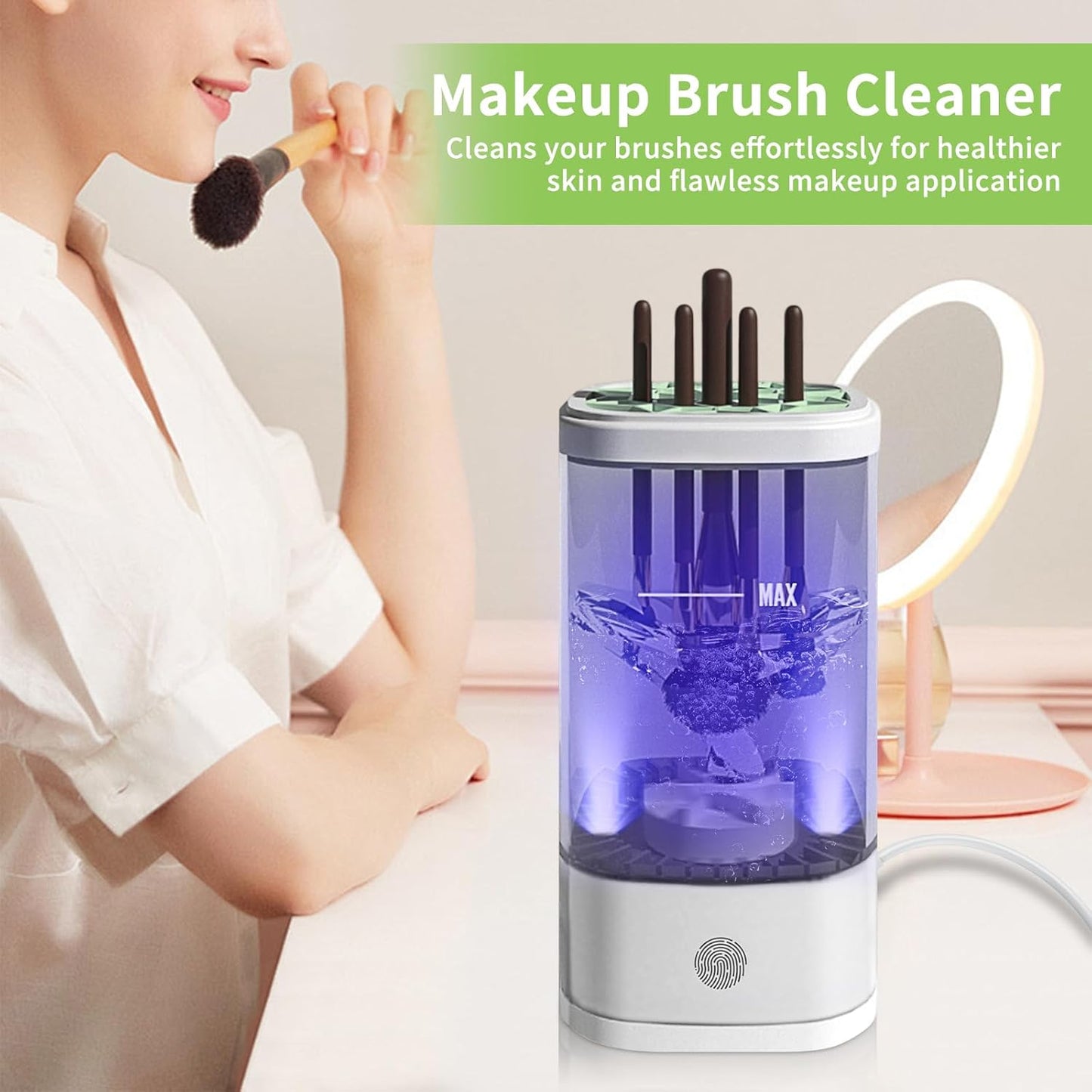 Electric Makeup Brush Cleaner - 9000 RPM Makeup Brush Cleaning Machine with Dry Function - IP65 Waterproof Automatic Makeup Brush Cleaner for Makeup Sponges and Brushes Cosmetic Brush Cleaner Plug-in