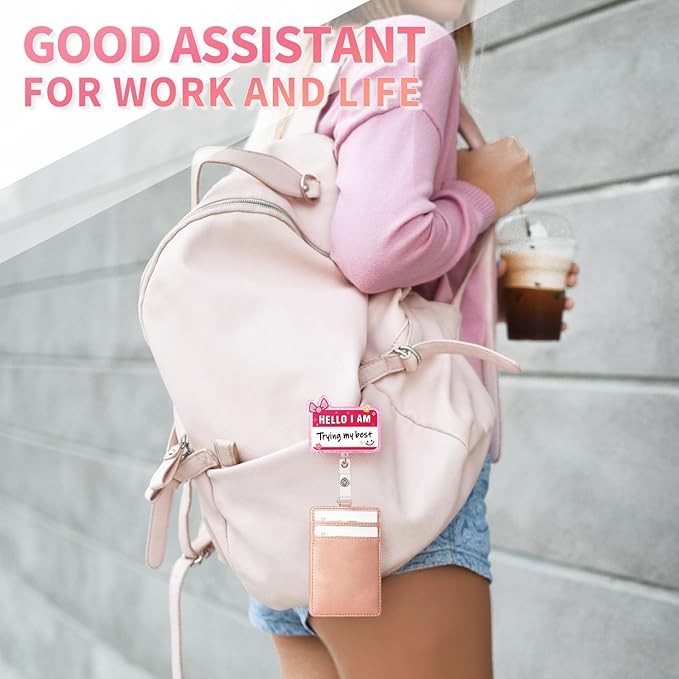 Aoryalps Trying My Best Retractable Badge Reel Holder Retractable with ID Clip for Nurse Nursing Name Tag Card Nursing Student Teacher Doctor Medical Assistant Work Office Clip-Gifts for Nurse