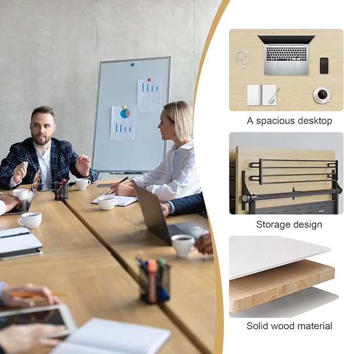 Conference Table,55.1''Folding Conference Room Table for 4-12 People,Mobile Flip Top MeetingTraining Table with Different Coulor and Styles for Offices, Classrooms,Meeting Room (2, 61''E)