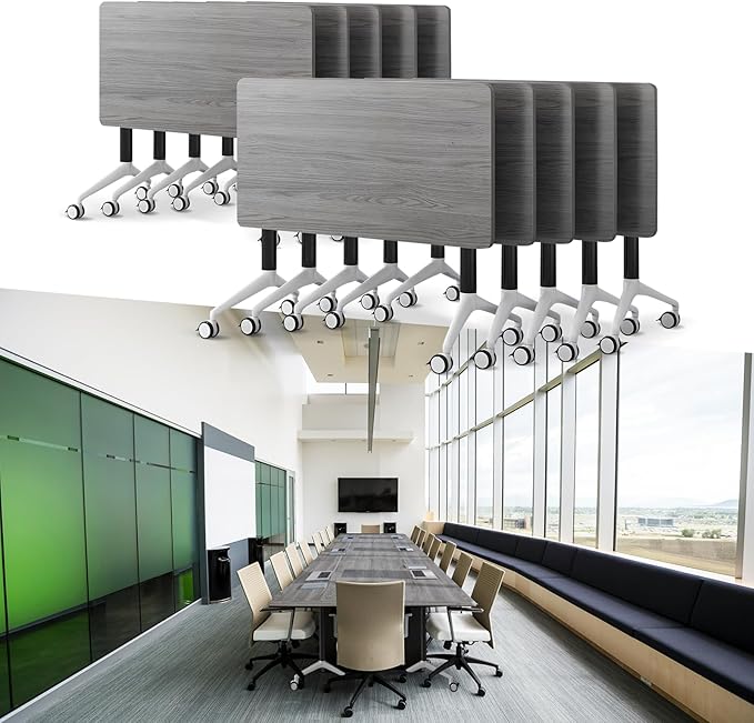 Goakwwuz Conference Room Table, Folding Conference Tables,Thicken Grey Tabletop,Flip Top Wooden Seminar Meeting Room Table for Conference Room Offices (10, Grey, 55.1”)