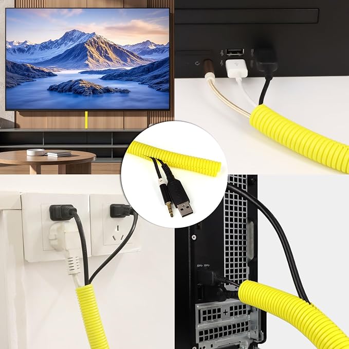 Split Wire Loom Tubing, 10,25ft Cord Protectors from Pets No Chew, Flexible Wire Covers Cord Protectors, Protective Split Cable Sleeve for Automotive Home Industrial Wires(Yellow, 0.51inch-25ft)