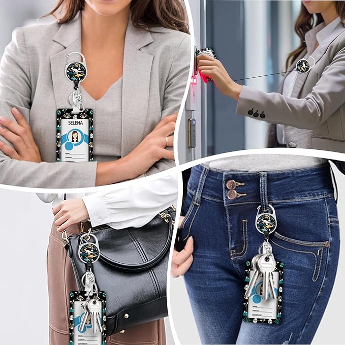Cute Dinosaur Lanyards for Id Badges, Retractable ID Badge Holder with Detachable Lanyard, Fashionable Badge Reel Heavy Duty with 360 Degrees Rotate Carabiner Clip, Nurse Teacher Office Gifts