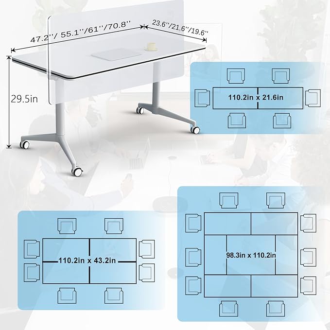 Conference Table,55.1''Folding Conference Room Table for 4-12 People,Mobile Flip Top MeetingTraining Table with Different Coulor and Styles for Offices, Classrooms,Meeting Room (4, 70.8''A)