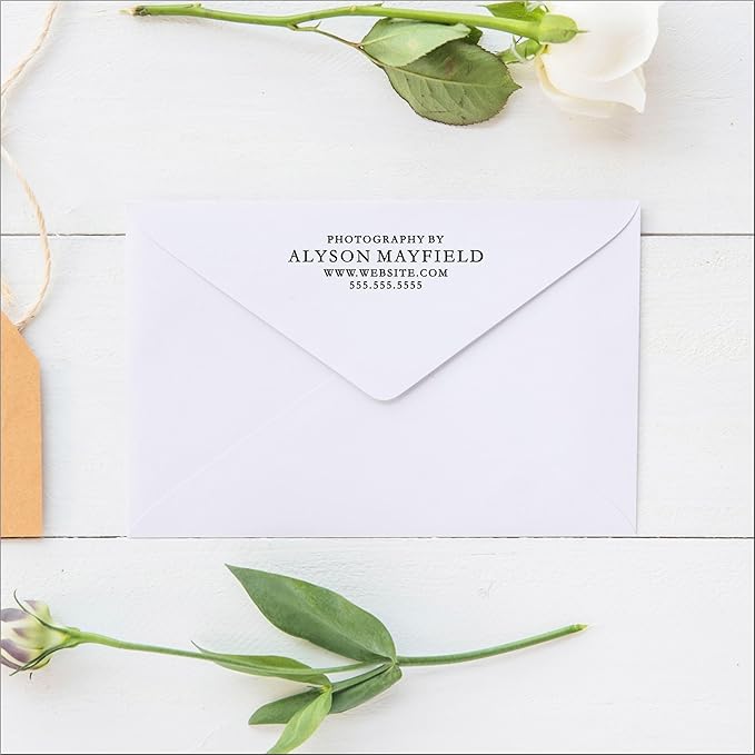 PrettySweetParty Self Inking Return Address Stamp - Custom 4 Line Personalized Address Stamp for Envelopes, Wedding Invitations, Business, Mailing Labels, Black Ink (All Serif)