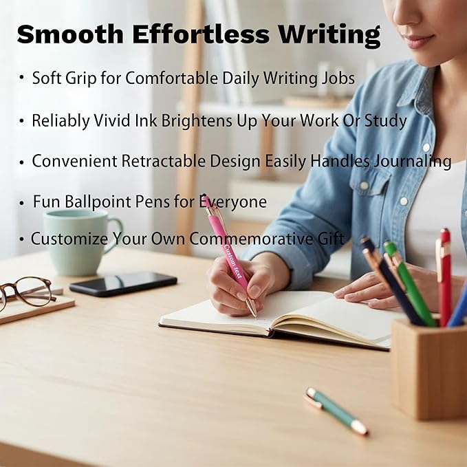 CRME Ballpoint Pen 2-in-1 Stylus Bulk Custom Pens Personalized Engraved Metal Pens with Name Text Logo Writing Marketing Customizable Pen Engraving Pen Gift Coworkers Office Supplies Dark Blue