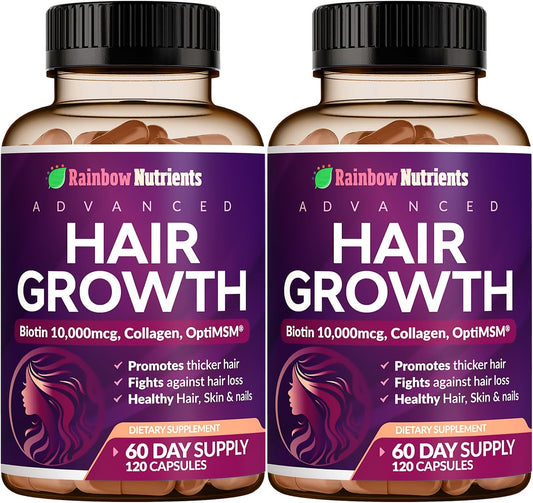 (2 Pack) Hair Growth Vitamins for Women | Biotin 10,000mcg, Collagen, Patented OptiMSM®, goMCT®, Saw Palmetto | Naturally Regrow Stronger & Healthier Hair, Skin and Nails | May Stop Hair Loss