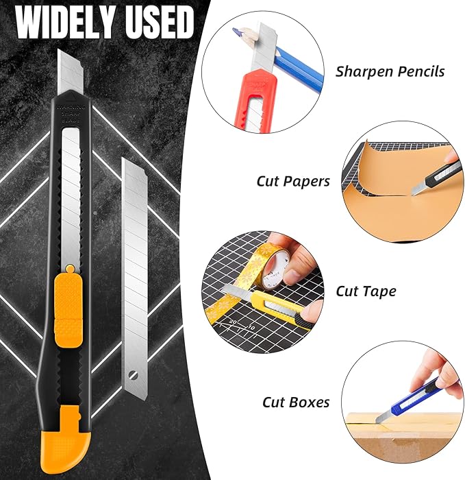 TIFICAL 10 Pack Box Cutter Retractable, 9MM Snap-Off Blade Utility Knife, Razor Knife with Self-Lock Design, Box Cutter Knife Exacto Knife for Cutting Boxes, Carton, Cardboard, Disposal Box Opener