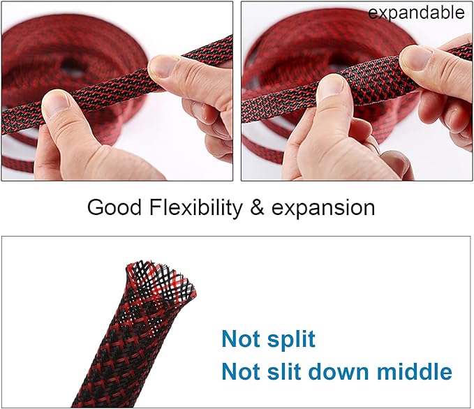 25ft - 1 inch PET Expandable Braided Sleeving – BlackRed – Alex Tech Braided Cable Sleeve