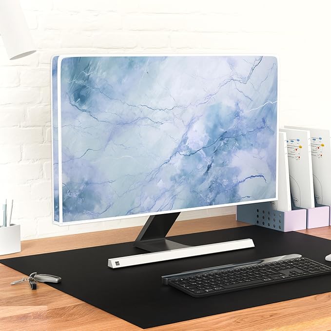 Baocicco Fashion Haze Blue Marble Screen TV Cover Cover 70 Inch Waterproof Full Body Covers for TV Display Screen Weatherproof Television Sleeve Compatible with Television LED LCD OLED TV