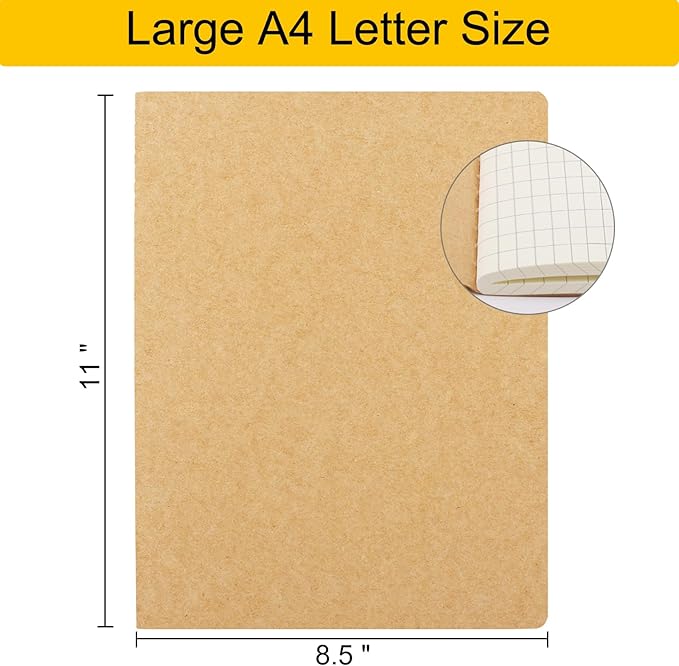 EUSOAR Graph Journal, 3 Packs Large A4 8.5" x 11" 40 Sheets/ 80 Pages, 100gsm Thick Paper Kraft Sketchbook Composition Diary Subject Notebooks Planner Journal for Office