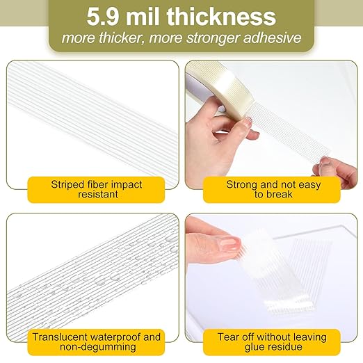 Treela 60 Rolls 1 Inch x 60 Yards Filament Strapping Tape 5.5 Mil Transparent Reinforced Fiberglass Heavy Duty Packing Shipping Tape for Sealing Binding Fixing