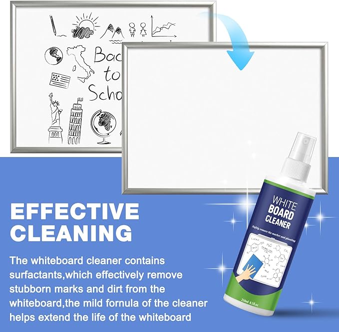 Dansib 8 Pack Whiteboard Cleaner Spray 8.5oz Dry Erase Board Cleaner with 6 Cloths Non Toxic Dry Erase Cleaner Removes Stubborn Marks from Whiteboards