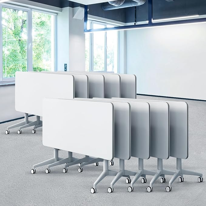 Goakwwuz Conference Room Table, Folding Conference Tables,Thicken Grey Tabletop,Flip Top Wooden Seminar Meeting Room Table for Conference Room Offices (10, White, 47.2“)
