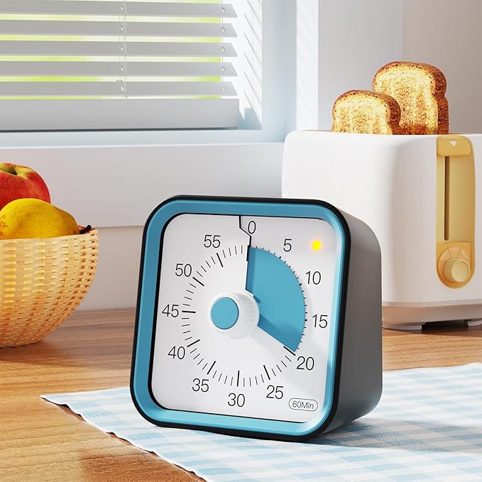 Visual Timer for Kids with Pause Function, 60 Minute Countdown Timer for Kids Desk Study, Teaching, Kitchen Cooking, Office Meetings, Time Management for ADHD (Black)
