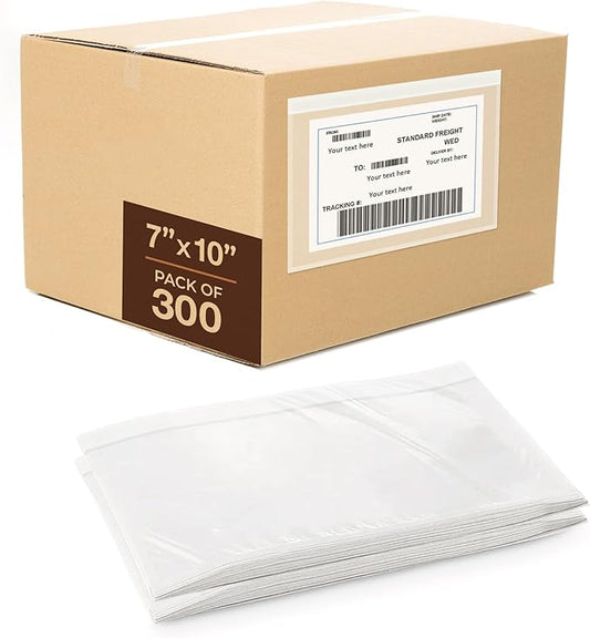 7x10 Shipping Label Sleeves 300 Pack- Strong Adhesive Back for Secure Packing List Envelopes, Protects Documents, Packing Sleeves for Mailing and Packaging -WaterProof and Durable