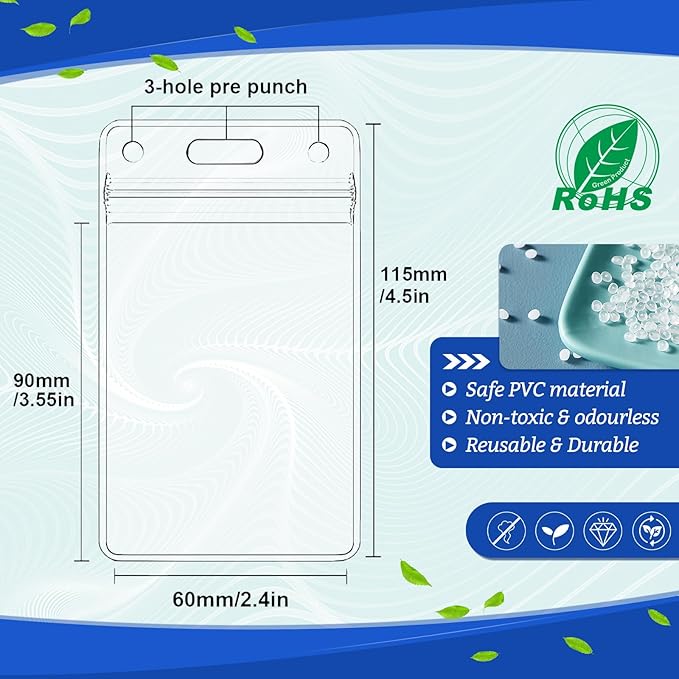 200 Pcs Clear Plastic Vertical Name Badge ID Card Holders