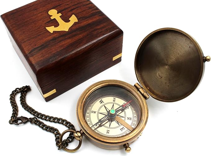 US HANDICRAFTS I Am Your Anchor, Faithful, Strength Engraved Brass Compass | Portable Sentimental Son Birthday, Graduation, Confirmation, & Baptism Gift with Wooden Box and & Chain