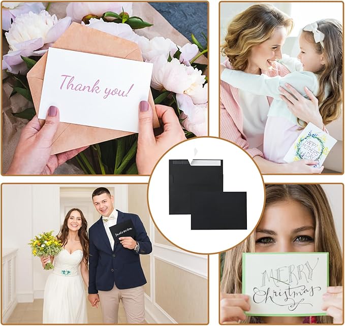 Silunkia Black Blank Greeting Cards and Envelopes 4 x 6 Heavyweight Flat Cardstock and A4 Envelopes Printable Self Seal 20 Packs for DIY Wedding Invitations, Birthday, Thank You Cards