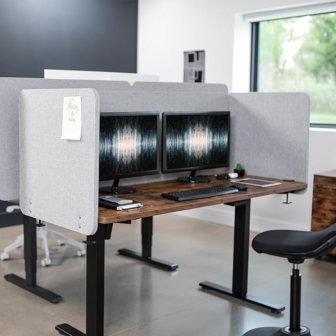 VIVO Clamp-on Privacy Panels 60 x 24 inch (x1), 24 x 24 inch (x2), Sound Absorbing Cubicle Desk Dividers, 3 Acoustic Partitions, Gray, PP-3-V108G