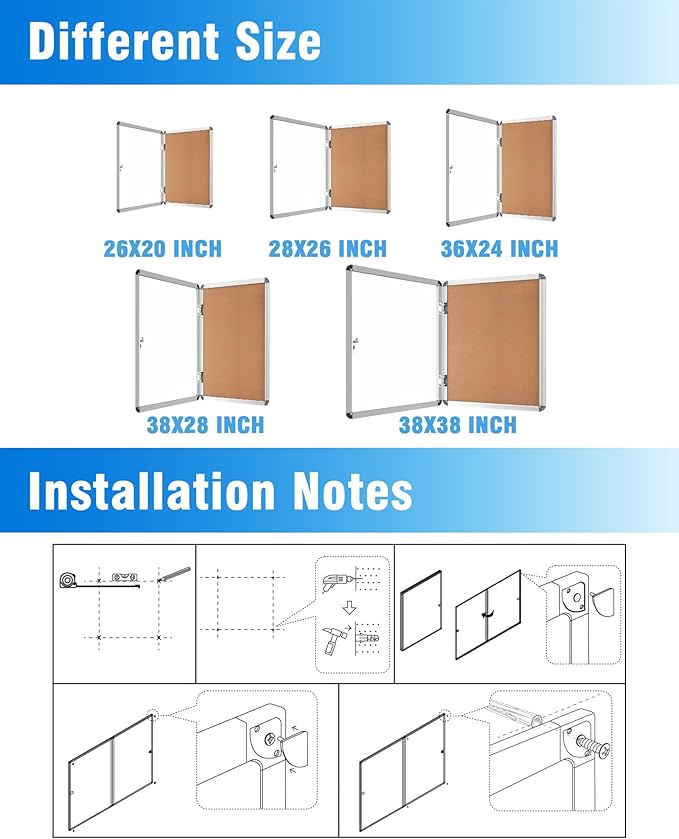 Mifuro 2 Pack 26"x20" Enclosed Bulletin Board, Lockable Weather-Resistant Aluminum Cork Noticeboard for School & Office, Silver Frame w/Cork