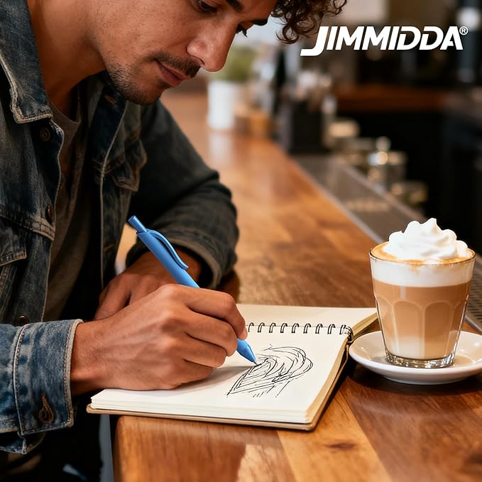 JIMMIDDA Ballpoint Pens Bulk - 107 Pcs Black Ink Pens in Bulk | 1.0 Medium Point Smooth Writing, Retractable No Bleed Ball Point Pen for Men Women (Blue Barrel)