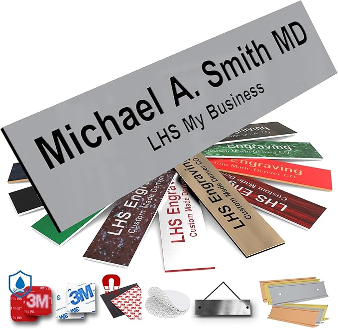 Door Name Plate Personalized for Office Gray Plastic Name Plate Black Letters - Made in USA 2x4 B8