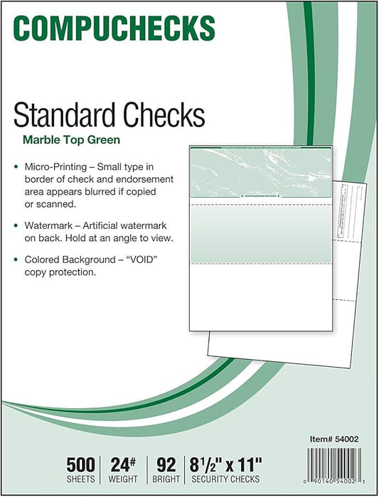 500 Blank Check Stock - Check on Top - Green Marble