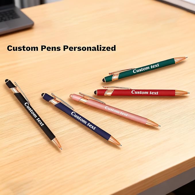 CRME Bulk Custom Pens Personalized Customized Engraved Writing Pen with Name Logo Soft Grip Ball Point Pen for Men Women Smooth Writing Black Ink for Business School Office Supplies Dark Green Pens