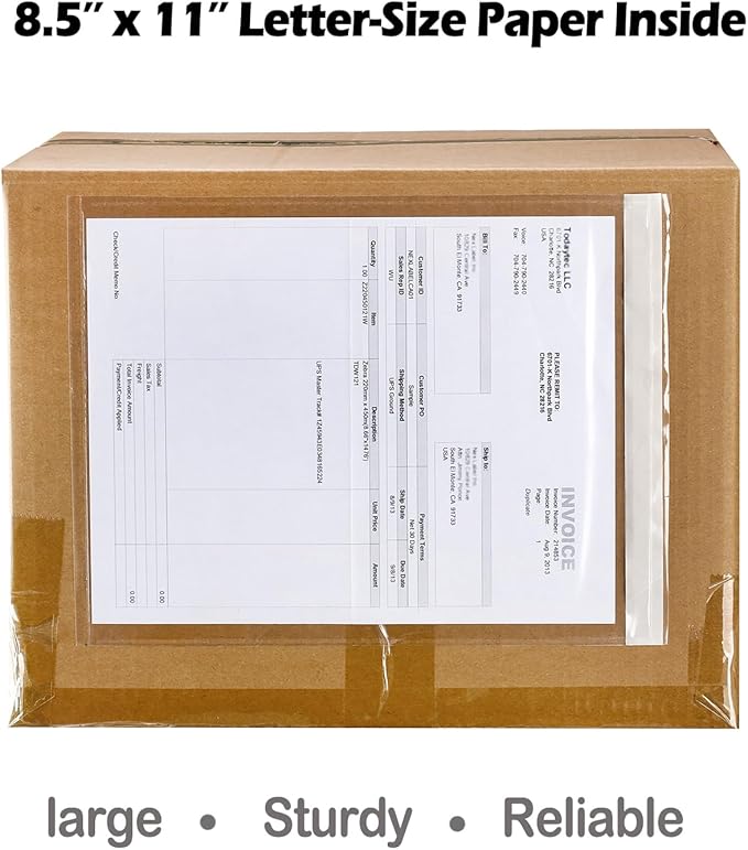 2.5 Mil Premium Clear 9.5'' x 12'' Packing List Envelopes, Adhesive Shipping Label/Documents Pouches/Sleeves for Full Page Letter-size (8.5''x11'') Papers (250 Pack)