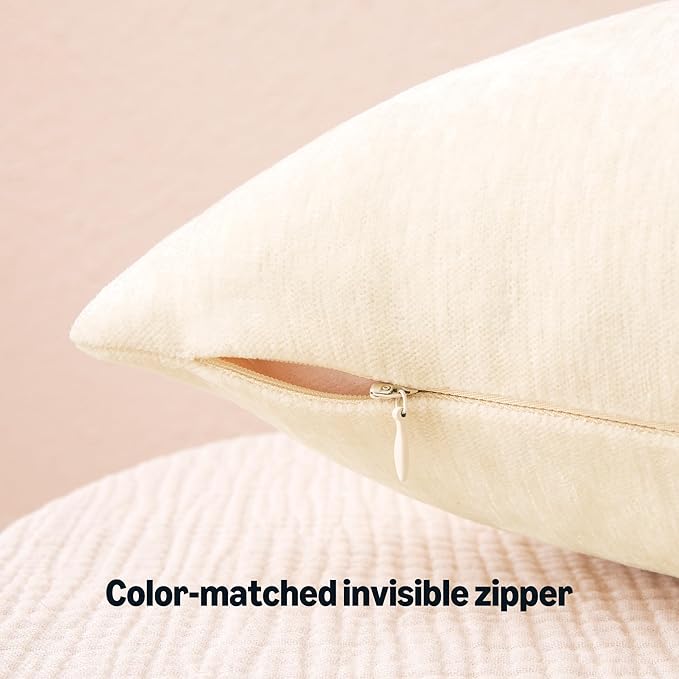 Amazon Basics Chenille Throw Pillow Covers, Home Decor Cushion Cover for Bedroom Living Room Couch Bed, 20" W × 20" L, Beige