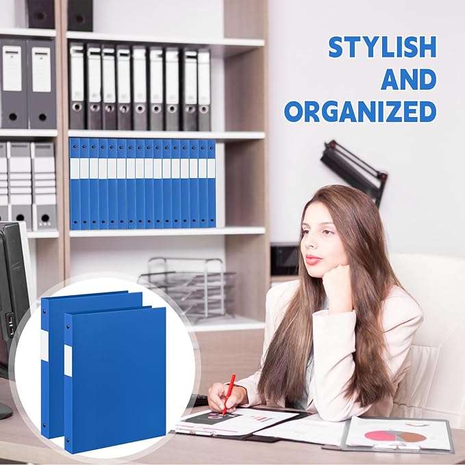 Henoyso 48 Pcs 3 Ring Binder 0.5 Inch Round Fits Letter Size 8.5'' x 11'' Paper Plastic Flexible Binder Bulk Holds 140 Sheets with 1 Pockets Versatile Organizer for Home Office School (Blue)