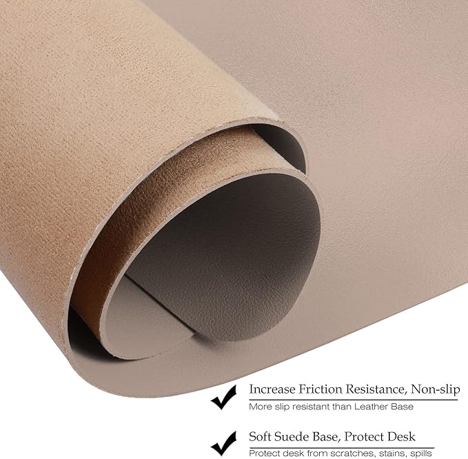 Boutilon Leather Desk Pad Protector,Non-Slip Mouse Pad,Laptop Desk Pad,Office Mouse Mat,Waterproof Leather Desk Blotter,Desk Writing Pad for Office and Home (S-Champagne,24"x 14")