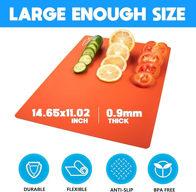 10 Pieces Flexible Cutting Boards, BPA Free Plastic Cutting Boards for Kitchen, Non Slip Cutting Mat for Meat and Vegetables, Thanksgiving