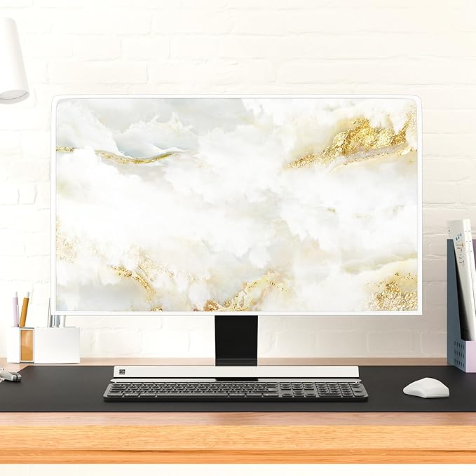 Baocicco White Gold Waterproof TV Display Screen Cover with Abstract Texture Marble Design 50, 51, 52 Inch Television Covers Sleeve Compatible with LCD LED PC Desktop and Home Hanging TV