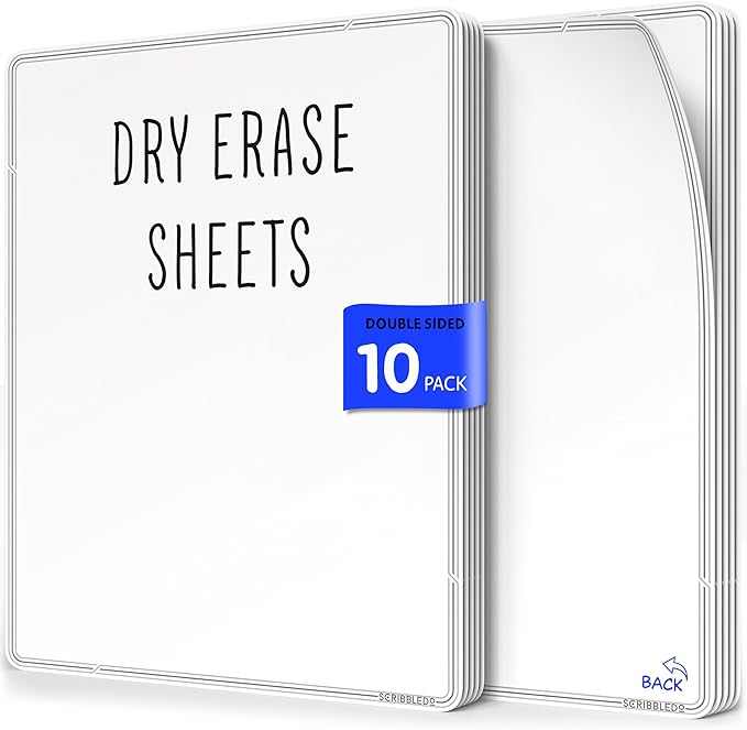SCRIBBLEDO Small White Board Dry Erase Sheets 9”x12” for Kids Teacher Class Manipulatives Personal Mini Whiteboards Sheets Students Homeschool Supplies Small Dry Erase Boards Classroom Pack 10 Sheets