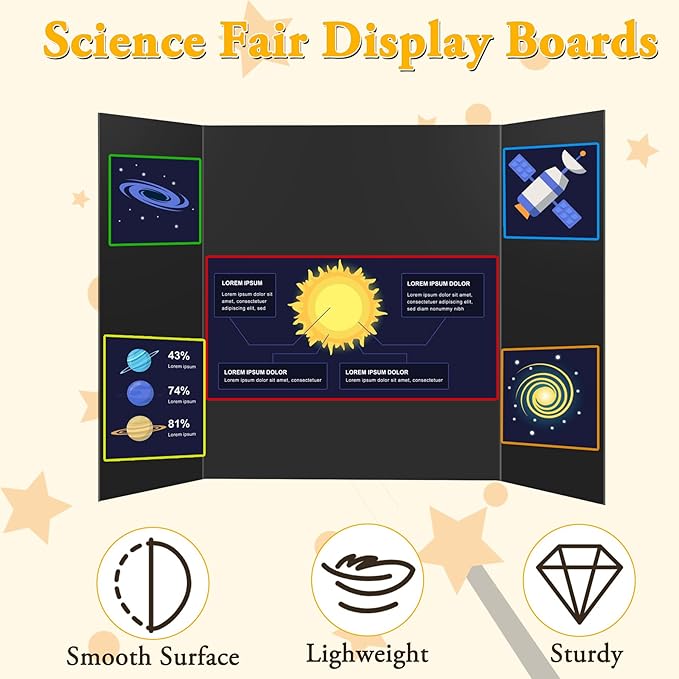 AKONEGE 4PCS Medium Trifold Poster Board 26" x 16" Black Tri Fold Presentation Boards, Corrugated Cardboard Picture/Project Display Boards for Event, Exhibition, Business, School Project, Science Fair