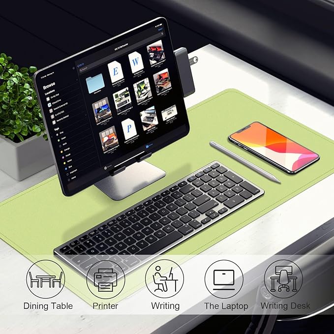 Leather Desk Pad Protector, 39.4'' X 17'' Large Mouse Pad, Office Desk Mat, Non-Slip PU Leather & Suede Base Desk Blotter, Laptop Desk Pad, Desktop Mat for Office Home, Matcha Green