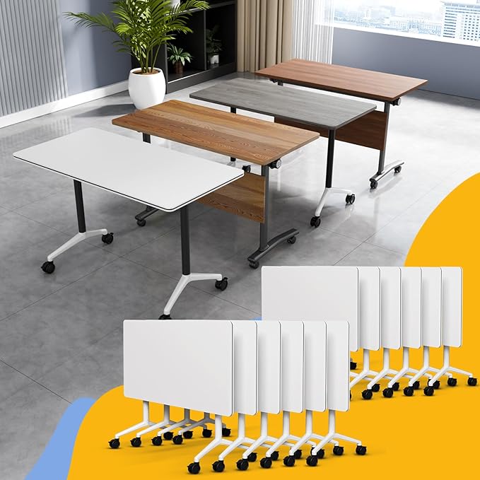 Conference Table Flip Top Mobile Conference Room Tables,Folding Conference Table with Wheels,Large Meeting Training Seminar Table Saving Space for Office Classroom (12, E, 61'')