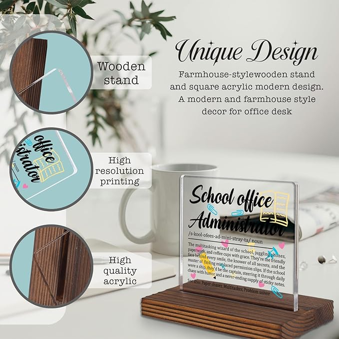 School Office Administrator Gift Sign, Appreciation Plaque for School Secretary or Admin Staff, Funny Thank You Desk Decor for Office Professionals PA070
