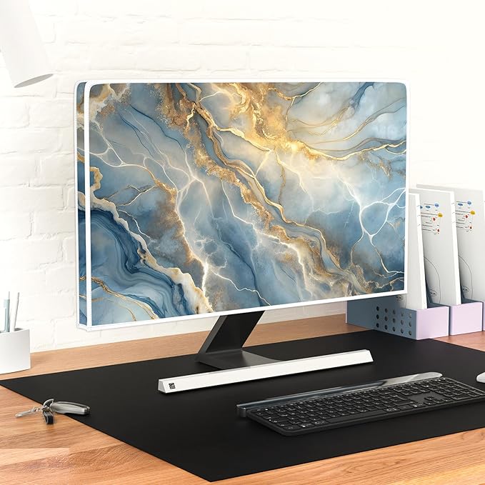 Baocicco Gold Blue Waterproof Computer Monitor Dust Cover 22, 23, 24, 25 Inch Modern Full Body Cover for Computer Screen Panel Case Computer Sleeve Compatible with iMac 24, 22-25 PC, Desktop and TV