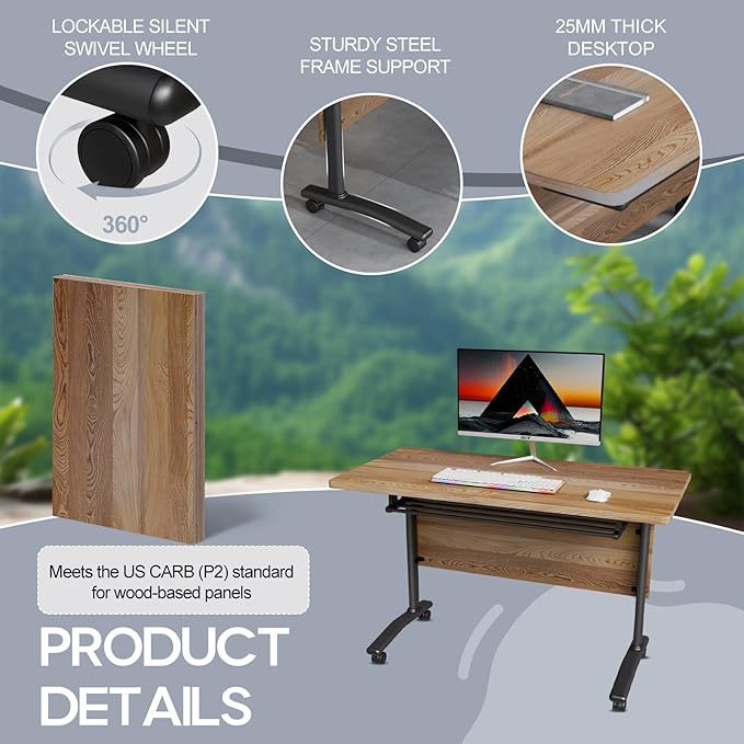 Folding Conference Table 4ft 5ft, Foldable Office Meeting Desk for 6 People, Multiple Sizes Colors Mobile Conference Room Table for Training Room School Business Furniture (2, White Walnut, 71in)