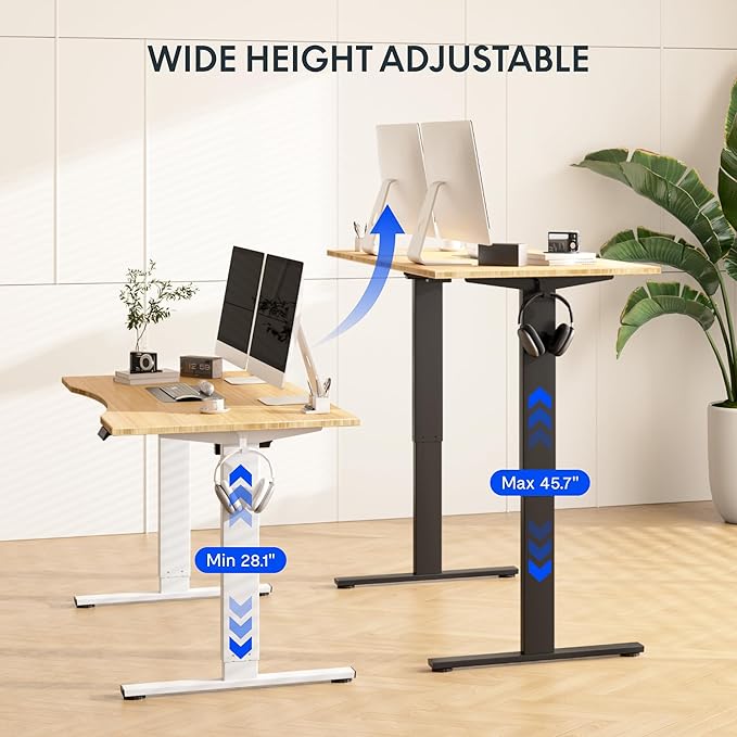 FLEXISPOT EN1 Bamboo Standing Desk, 48 x 24 Inches Whole-Piece Electric Height Adjustable Desk (Black Frame + Bamboo Top, 2 Packages)